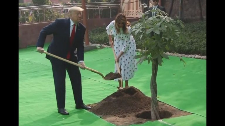 US President Donald Trump & First Lady Melania Trump Planting a Tree at Rajghat